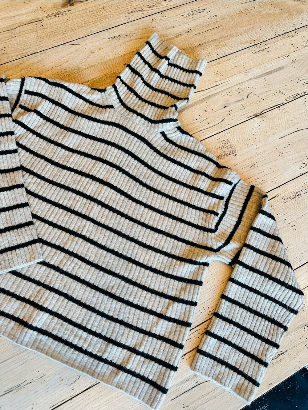 H&M Black & Cream Striped Turtleneck Sweater